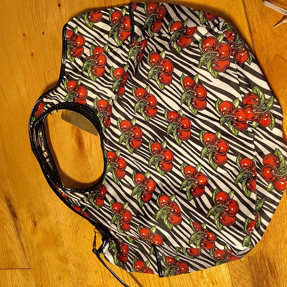 Vintage Betseyville Betsey Johnson Reversible Cherry Print Zebra Striped Tote - Picture 5 of 14